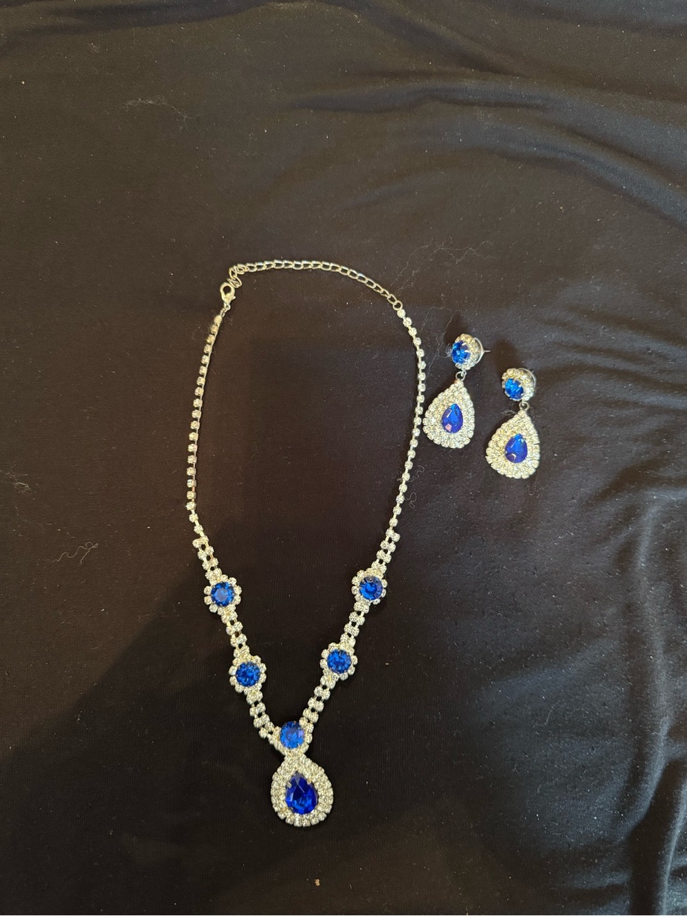 Blue Crystal Teardrop Necklace & Earrings Set